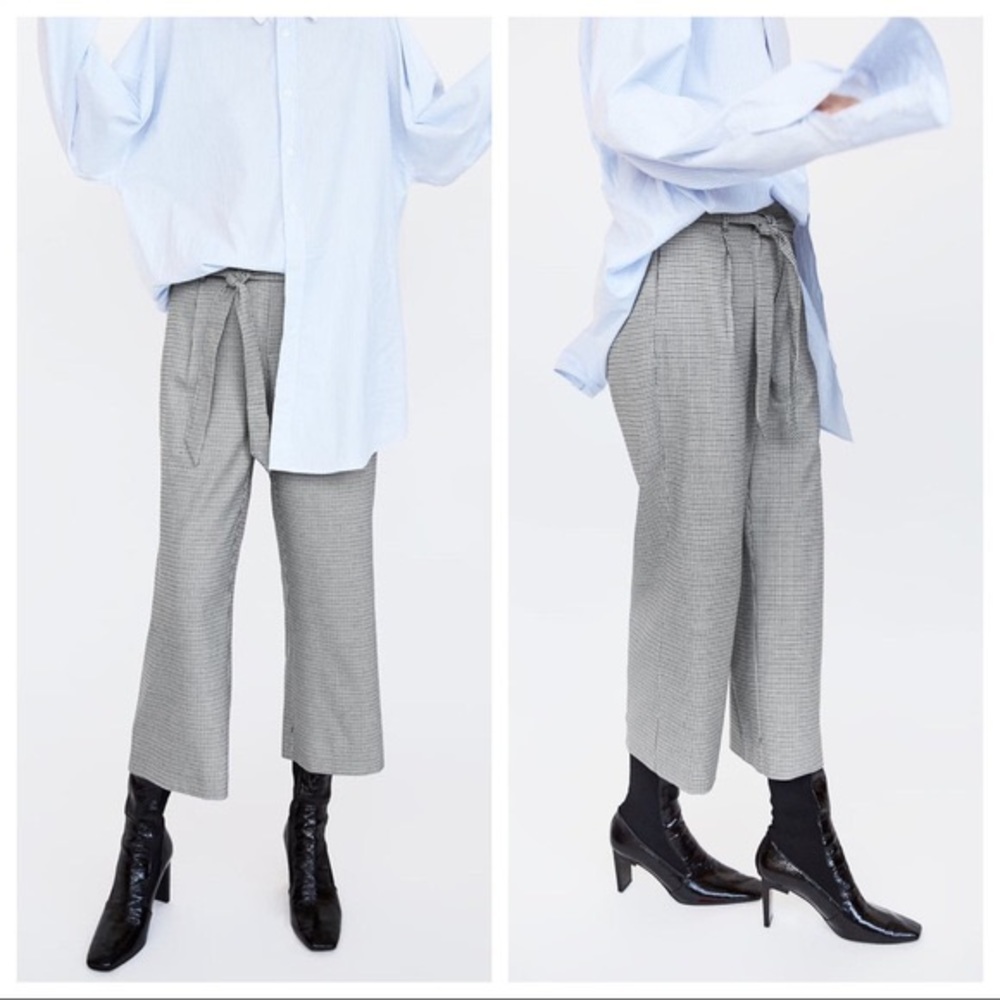 zara checkered trousers with belt